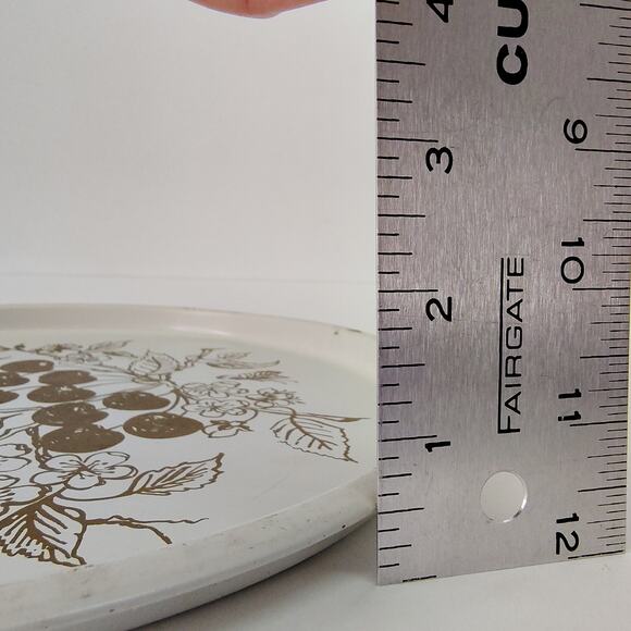 Vintage Round Tray Metal 11" White with Gold Cherries Painted - Fun Retro Decor - Picture 6 of 9